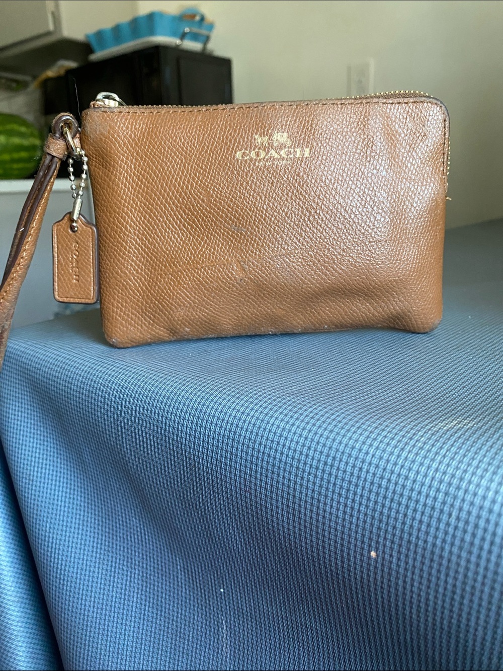 Coach Brown Leather Zip Wristlet Pouch